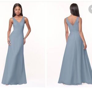 Azazie Dusty Blue V-Neck Maxi Dress
